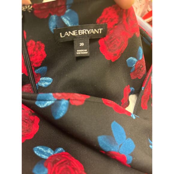 Lane Bryant Womens Plus 20 Scuba Square Neck Roses Floral Swing Dress Black Red - Picture 3 of 4